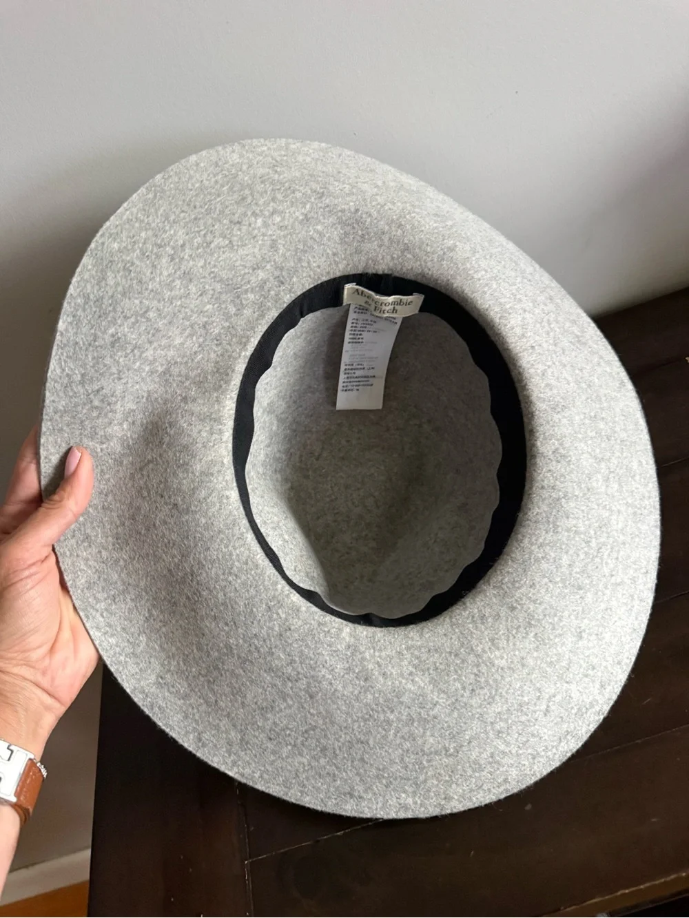 Abercrombie & Fitch 100% Wool Wide Brim Rancher Fedora Hat Gray Black Band XS/S